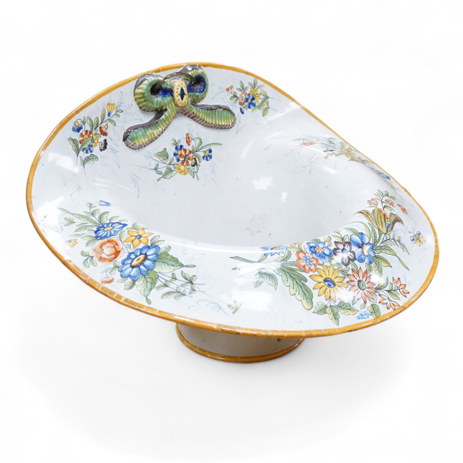 A large decorative hat shaped French faience planter, 26.5cm high